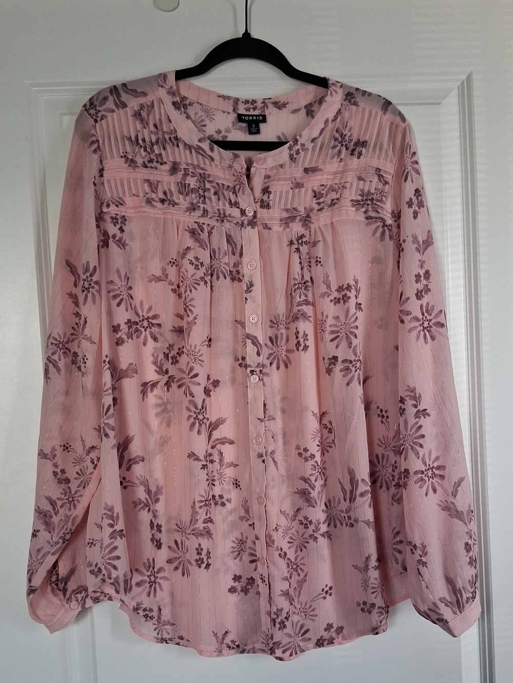 Torrid Pink Floral Button-Front Peasant Blouse